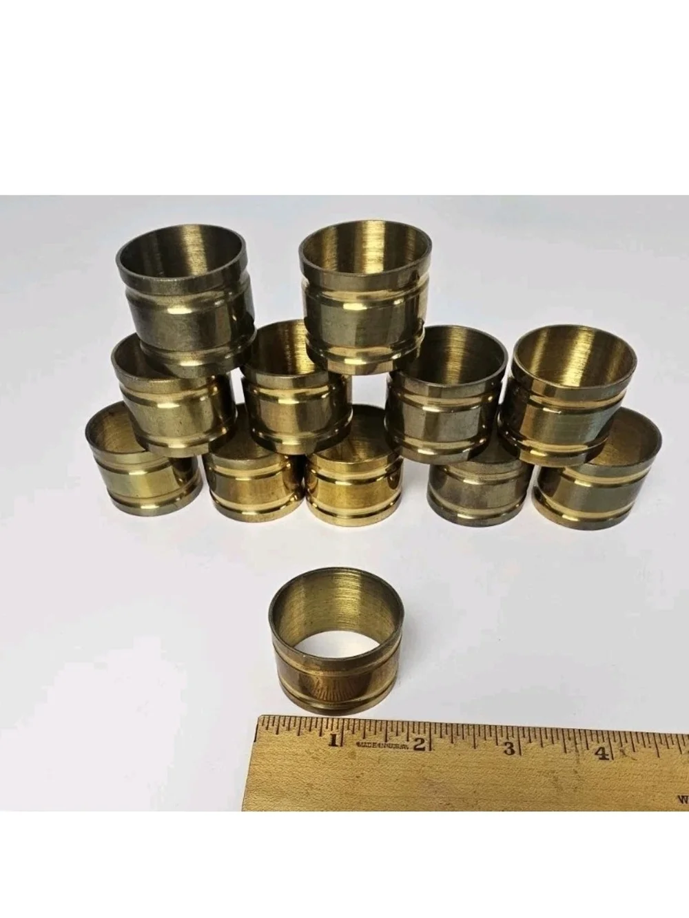 Vintage 12 Piece Brass Napkin Rings Patina Set In Original Box